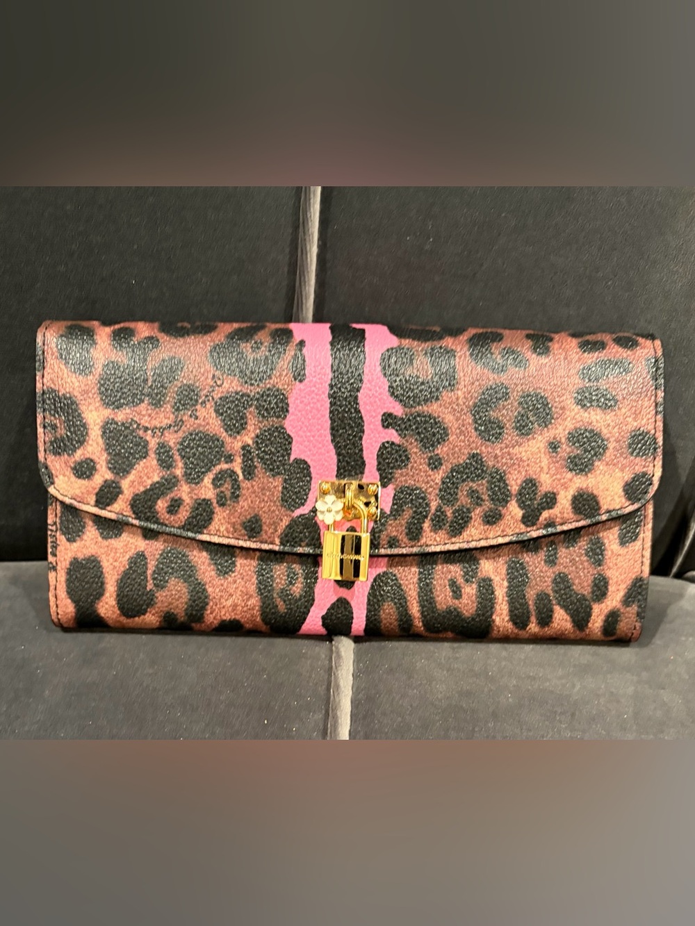 Dolce & Gabbana Brown Leopard Print & Pink Accent Key/Card Holder